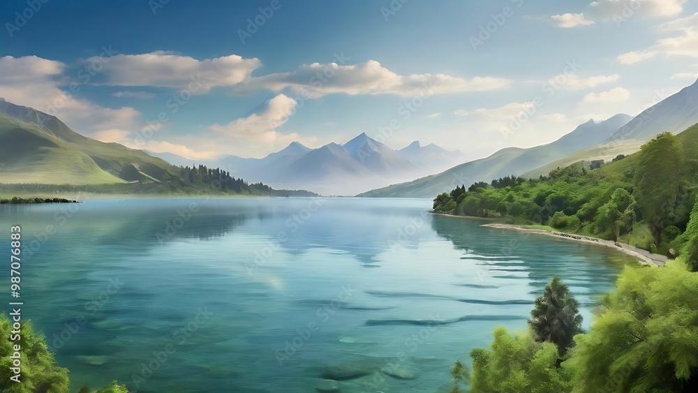 Lake surrounded by mountains Lake surrounded by mountains