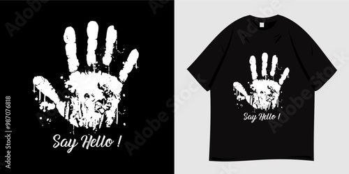 Typography graphic t-shirt design. hand symbol, five fingers, grunge, sign.  Print for clothes, wear, tees, apparel and fashion. Vector illustration.