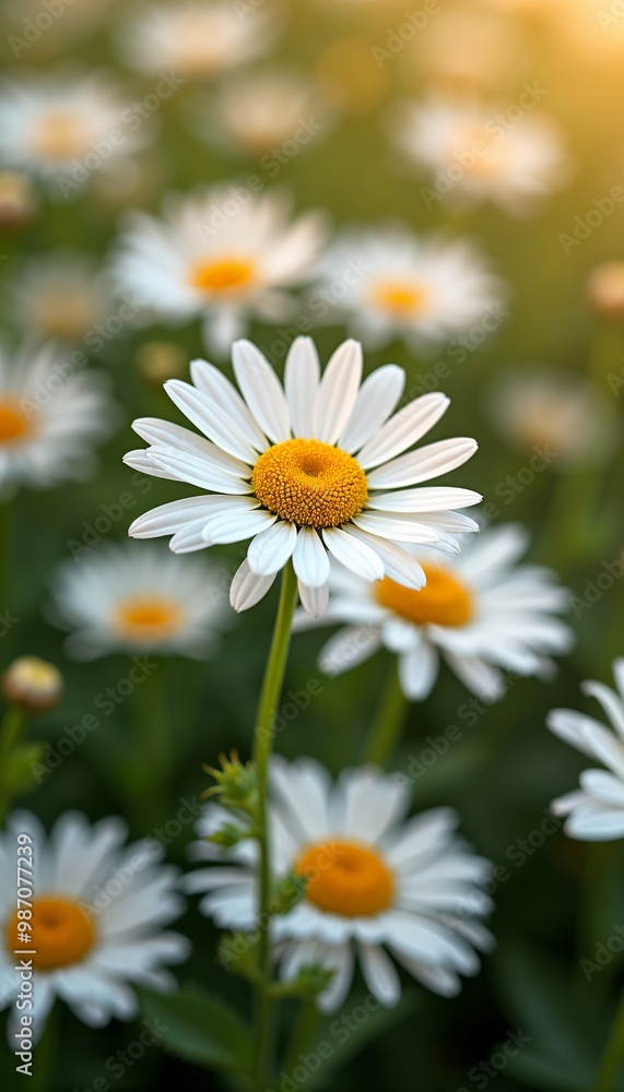 Obraz premium Beautiful White Daisies in Sunlit Summer Field Phone wallpaper