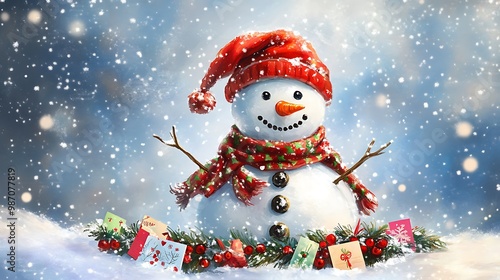 Festive Snowman with a Garland of Christmas Cards