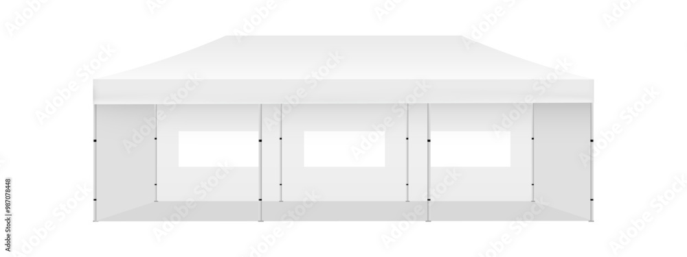 Big Canopy Outdoor Tent With Windows for Parties Or Commercial Events, Isolated On White Background, Front View. Vector Illustration Big Canopy Outdoor Tent With Windows for Parties Or Commercial Events, Isolated On White Background, Front View. Vector Illustration