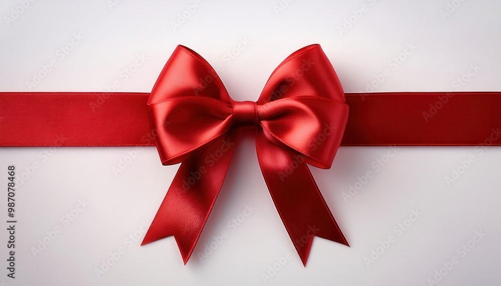 Close-up of a Shiny Red Satin Ribbon Tied in a Neat Bow on a Horizontal Red Band Against a Clean White Background. Perfect for Christmas New Year Holiday Gift Wrapping Celebrations Special Occasions Close-up of a Shiny Red Satin Ribbon Tied in a Neat Bow on a Horizontal Red Band Against a Clean White Background. Perfect for Christmas New Year Holiday Gift Wrapping Celebrations Special Occasions
