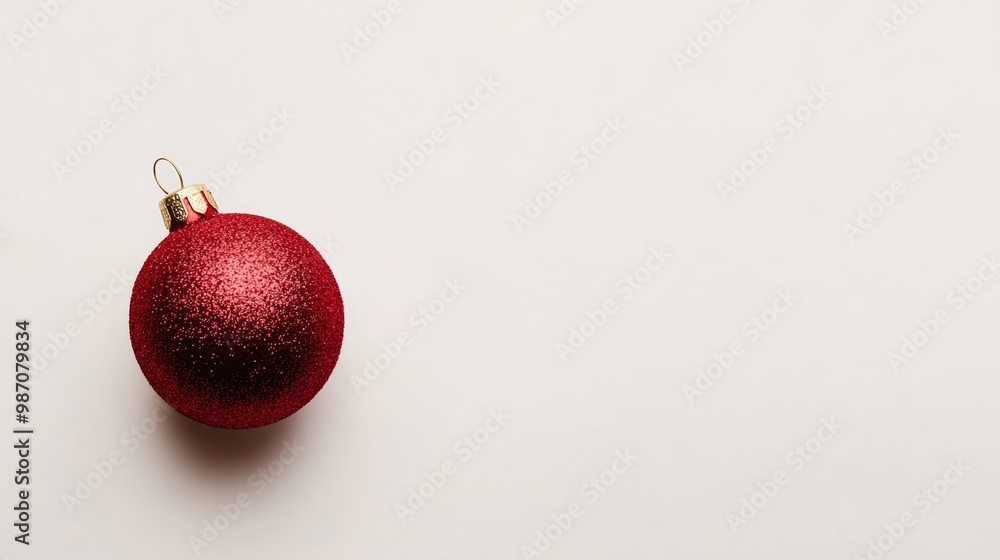 Close-up view of a sparkling red Christmas ornament on a white background. Perfect for holiday cards. Close-up view of a sparkling red Christmas ornament on a white background. Perfect for holiday cards.