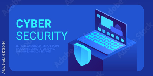 Cyber security isometric concept. Antivirus, encryption, cloud data protection. Software development. Safety internet. Online information protect. Digital technology vector background.