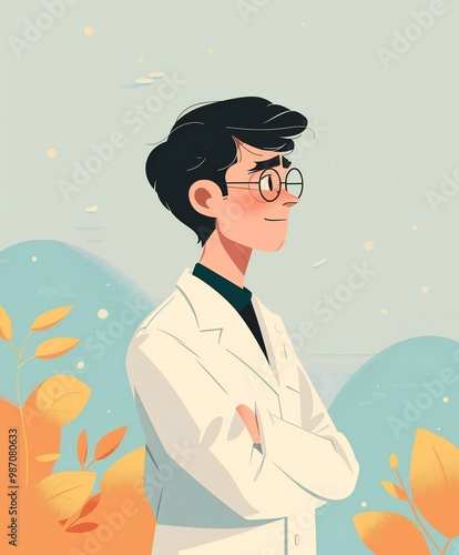 cute doctor cartoon. flat color illustration
