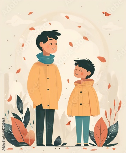 brothers in cute flat illustration