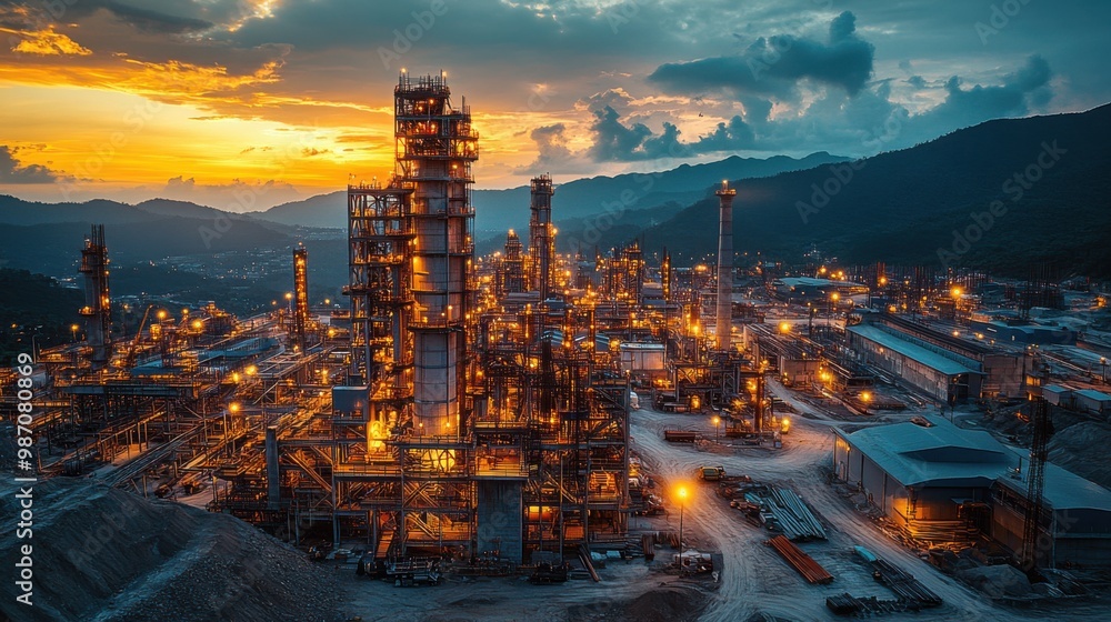 Fototapeta premium Industrial Complex at Sunset