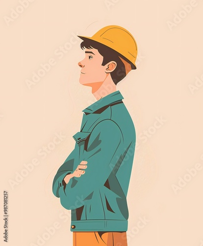 a worker side view. flat illustration