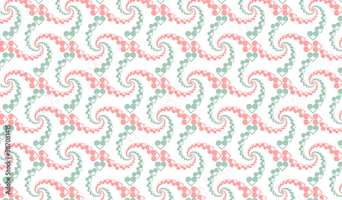 Hmong ethnic pattern, 90 degree spiral heart pattern, green and red.