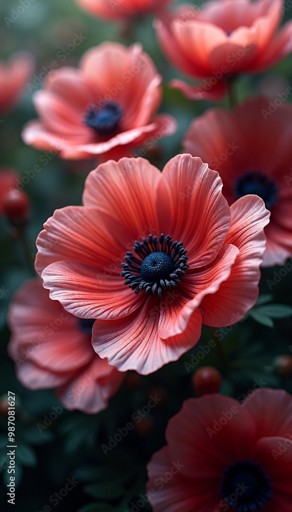 Close-Up of Vibrant Red Anemones in Blooming Garden Phone wallpaper Close-Up of Vibrant Red Anemones in Blooming Garden Phone wallpaper