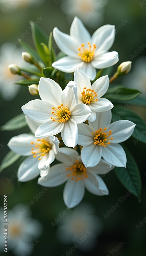 Fototapeta premium Close-Up of White Flowers with Green Foliage in Bloom Phone wallpaper
