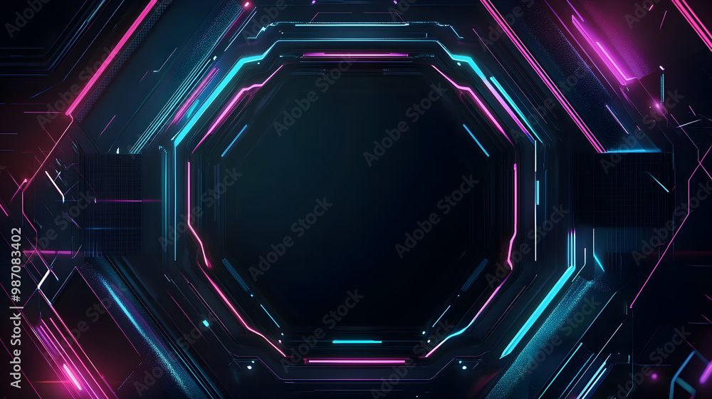 Obraz premium Hexagonal Neon Blue Futuristic Design