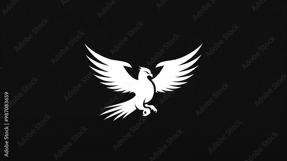 Stylized eagle logo design with open wings on black background Stylized eagle logo design with open wings on black background