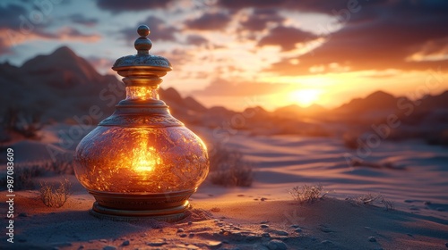Glowing Lamp in the Desert Sunset