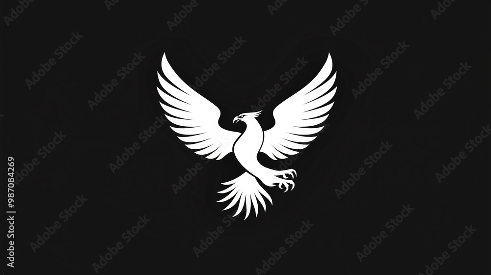 Obraz premium Stylized eagle logo design with open wings on black background