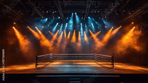 Wallpaper Mural Empty boxing ring with spotlights in a dark arena. Torontodigital.ca