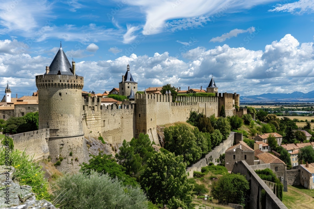 Medieval France - Carcassone Ancient Castle and Tower Design with European Architecture Medieval France - Carcassone Ancient Castle and Tower Design with European Architecture