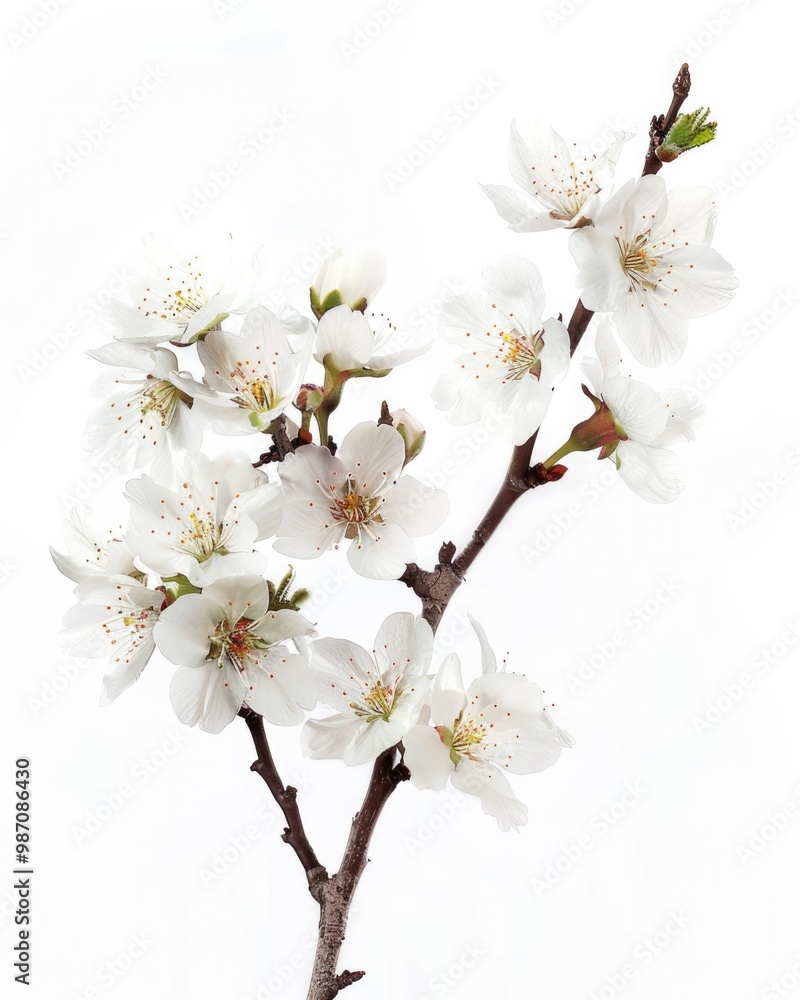 White Cherry Blossom. Beautiful Sakura Flowers Blooming on White Background White Cherry Blossom. Beautiful Sakura Flowers Blooming on White Background