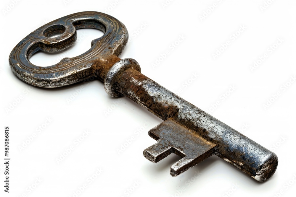 Metal Key for House Door. Isolated Shiny Metal Key to Open Lock Metal Key for House Door. Isolated Shiny Metal Key to Open Lock