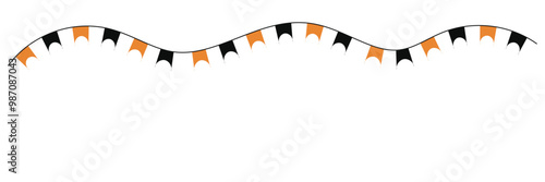 Halloween bunting. Black and orange flag garland. Triangle pennants chain. Party bunting decoration. Celebration flags for decor. Vector background.