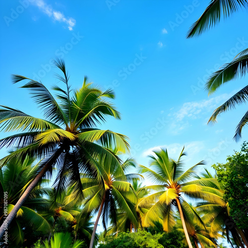 Wallpaper Mural View of nice tropical green colorful with coconut palms with blue sky Torontodigital.ca