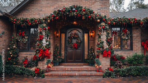 Colorful Christmas Banners on the House Walls