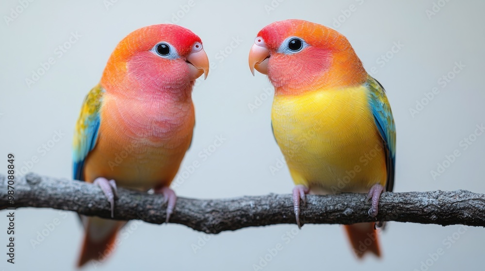 Two Colorful Parrots Perched on a Branch Two Colorful Parrots Perched on a Branch