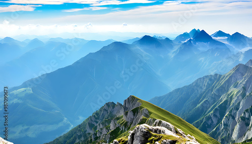 Stunning view of the mountains from Hochiss peak in the Rofan Mountains photo