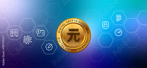 Renminbi Chinese Yuan crypto central bank digital currency money blockchain coin concept futuristic financial technology
