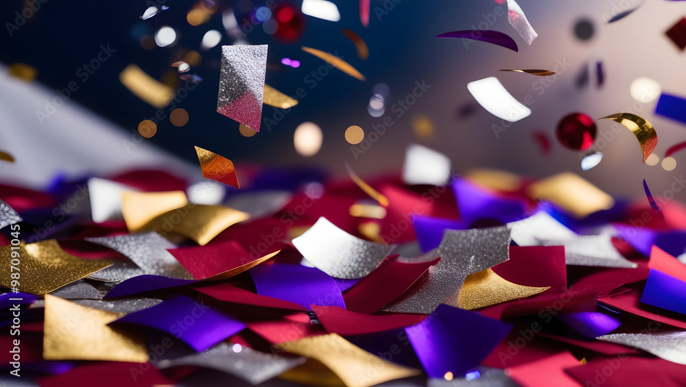 Fototapeta premium colorful confetti floating luxurious metallic gold silver elegance celebratory celebrate party celebration festive festival holiday luxury background backdrop