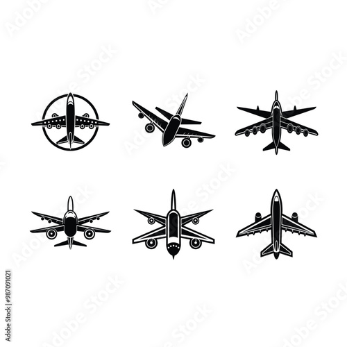 Modern airplane illustration in AI-generated vector and line art, perfect for aviation designs photo