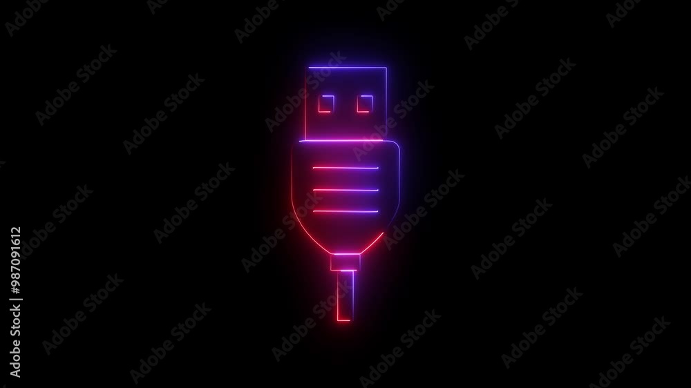 Glowing neon charging plug icon animation. charger cable icon concept Glowing neon charging plug icon animation. charger cable icon concept