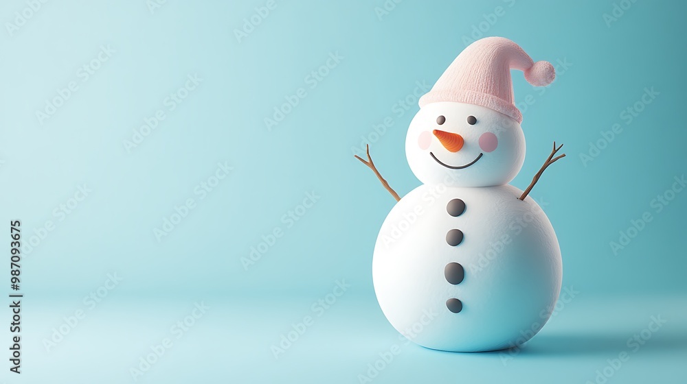 Minimalist Snowman Portrait with a Soft Blue Background Minimalist Snowman Portrait with a Soft Blue Background