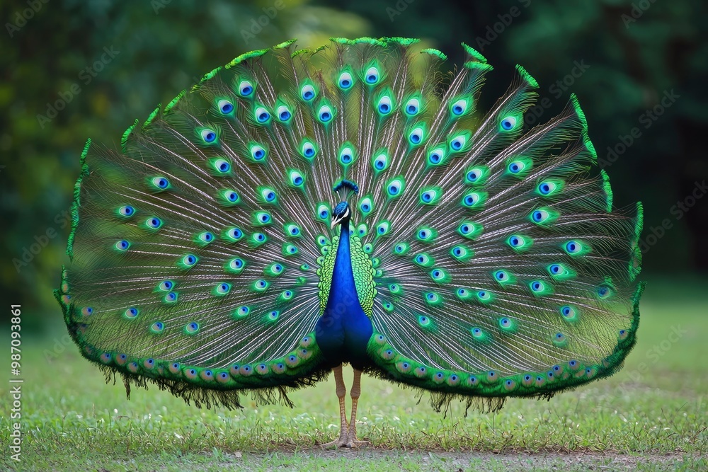 Obraz premium Peacock stand on grass, ai