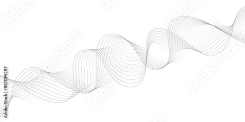 White wave curve lines banner background design. Abstract soft wave lines dynamic flowing gray light isolated background. Vector Illustration of the gray pattern of lines. Black stripes on white	
