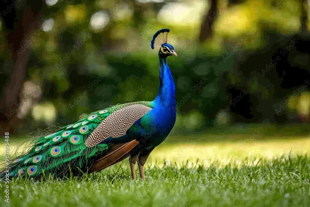 Peacock stand on grass, ai Peacock stand on grass, ai