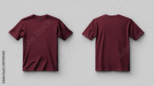 A simple maroon t-shirt displayed from both the front and back, showcasing its color and design.