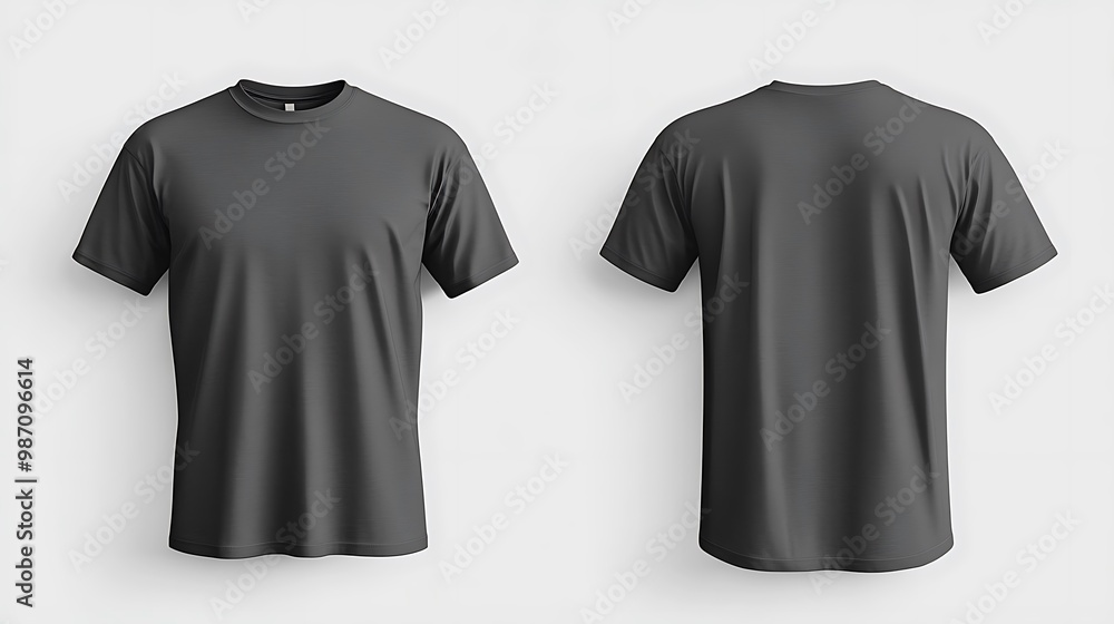 A plain gray t-shirt displayed from the front and back, showcasing a simple and versatile design without any branding or graphics. A plain gray t-shirt displayed from the front and back, showcasing a simple and versatile design without any branding or graphics.