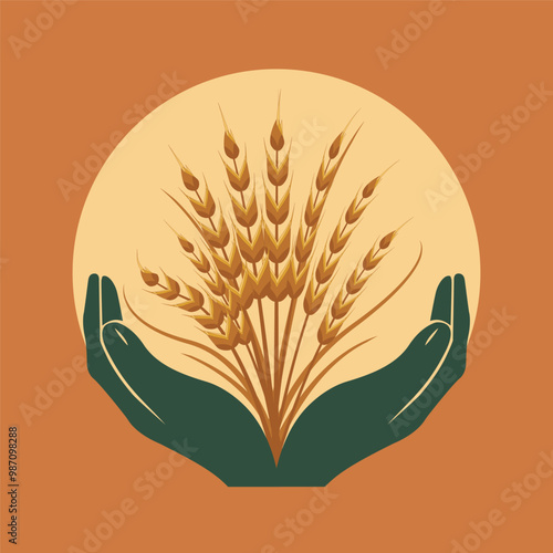 logo design for international food day with hand ornament and wheat plant for world food symbol