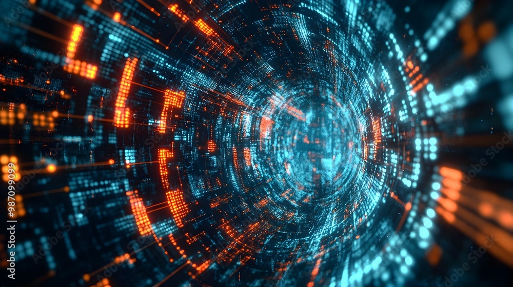 Fototapeta premium Surreal Cyber Monday Realm with Glowing Ecommerce Platforms and Swirling Data Streams
