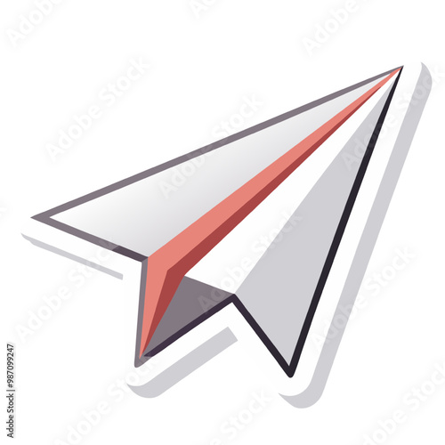 Paper Airplane Icon: A simple yet effective icon of a paper airplane, crafted in a modern, flat style with a red stripe and a subtle shadow. Perfect for websites, apps, and social media.