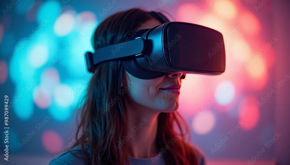 A person wearing a VR headset, exploring a virtual world for an immersive experience A person wearing a VR headset, exploring a virtual world for an immersive experience
