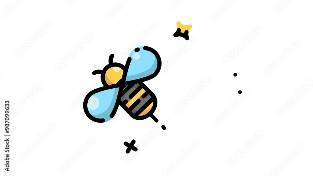 Animated Yellow bee with blue wings flying in a spiral. Animated Yellow bee with blue wings flying in a spiral.