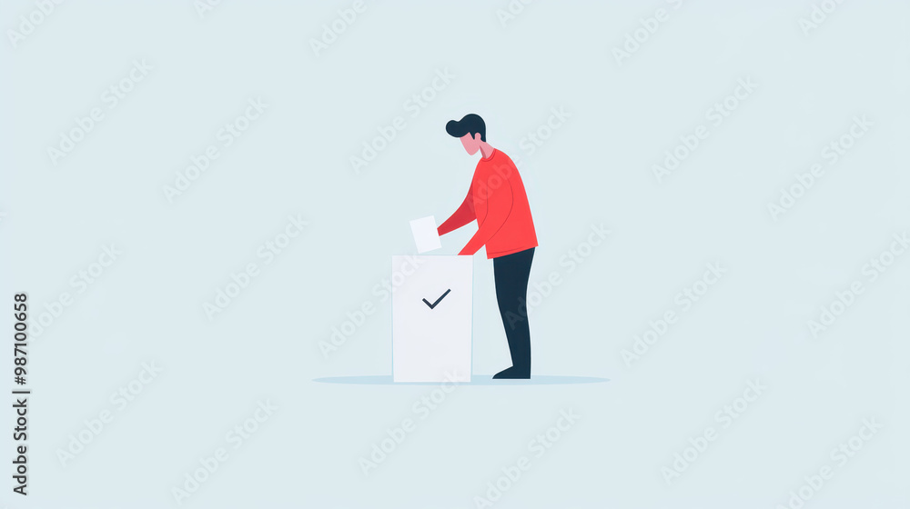 Obraz premium person engaged in voting process, casting ballot into ballot box, symbolizes civic duty and participation in democracy. This illustration captures essence of voting