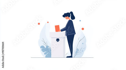 voter is casting their ballot in modern election setting, showcasing civic engagement and participation. illustration emphasizes importance of voting in democratic society
