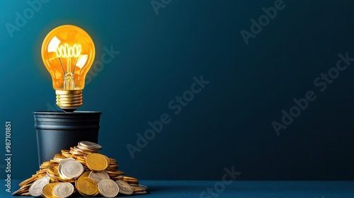 Illuminating Business Transformation - Lightbulb Over Trash Can Turning into Coins with Copy Space for Text