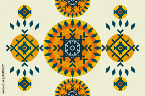 Vector illustration of an ethnic geometric pattern. Bohemian seamless pattern. Embroidery. Seamless traditional design pattern for fabrics, backgrounds, carpets, wallpapers, clothes, and pillowcases.