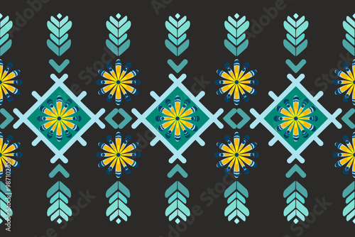 Vector illustration of an ethnic geometric pattern. Bohemian seamless pattern. Embroidery. Seamless traditional design pattern for fabrics, backgrounds, carpets, wallpapers, clothes, and pillowcases.