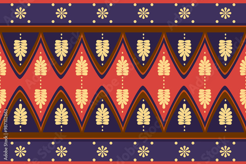 Vector illustration of an ethnic geometric pattern. Bohemian seamless pattern. Embroidery. Seamless traditional design pattern for fabrics, backgrounds, carpets, wallpapers, clothes, and pillowcases.