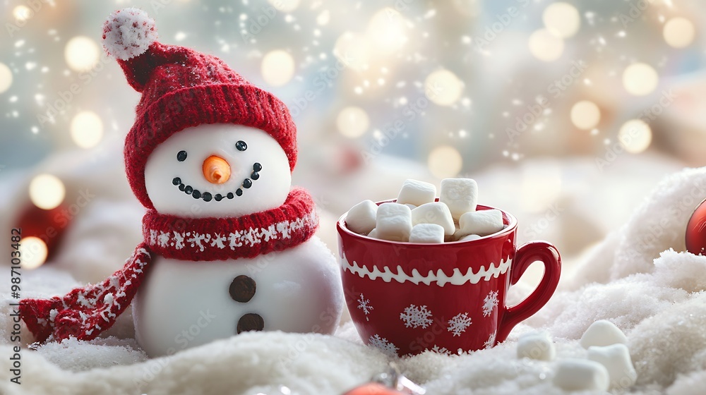 Cozy Snowman with a Cup of Hot Cocoa and Marshmallows Cozy Snowman with a Cup of Hot Cocoa and Marshmallows